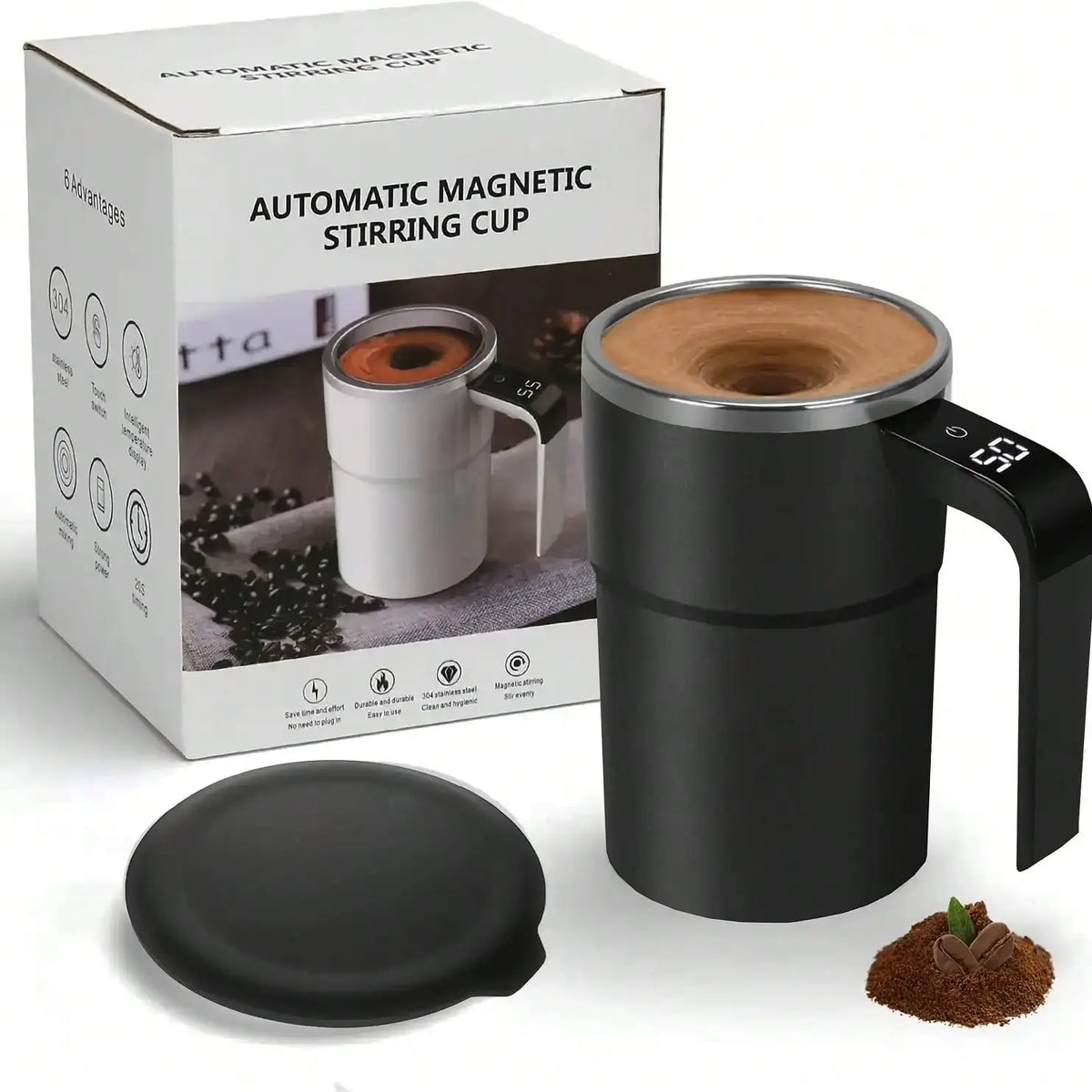 Automatic Stirring Coffee Mug With Temperature Display, USB-Rechargeable, 304 Stainless Steel, 200mAh Battery, Magnetic Stirrer – Portable For Home And Office Use, Temperature Display Mug,Gift For Coffee Lovers