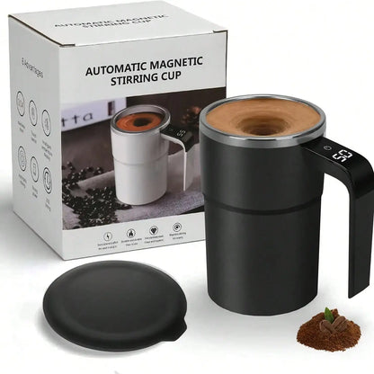 Automatic Stirring Coffee Mug With Temperature Display, USB-Rechargeable, 304 Stainless Steel, 200mAh Battery, Magnetic Stirrer – Portable For Home And Office Use, Temperature Display Mug,Gift For Coffee Lovers
