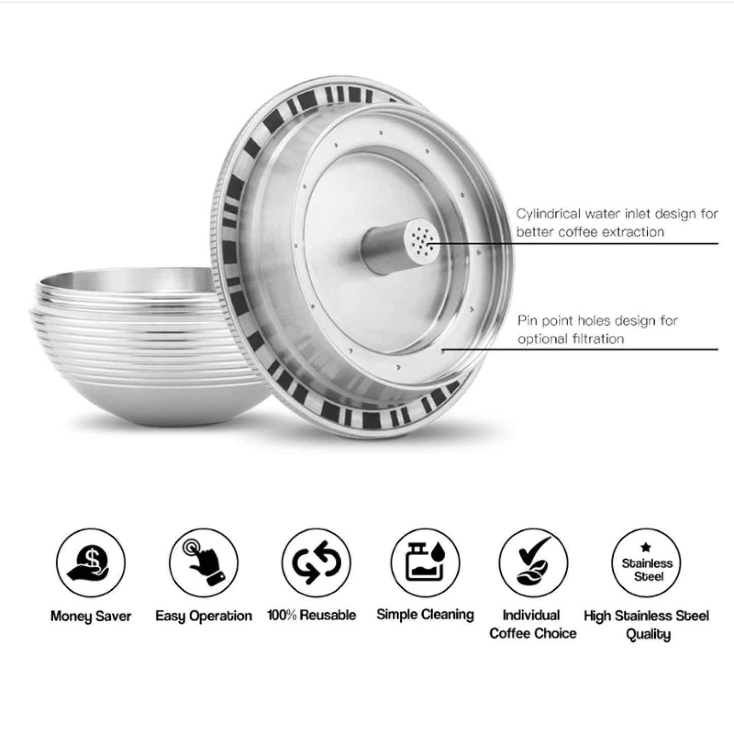 Stainless Steel Reusable Coffeee Pod capsules for Nespresso vertuo Plus Series Coffee Machine Espresso Filtration Pods