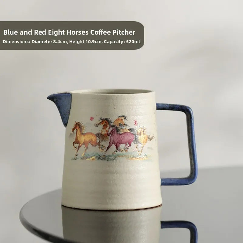 Blue And White Ceramic Coffee Pot Hand-Poured Filter Cup Drip Pot Retro Sharing Jug Set Filter Traditional Chinese Style
