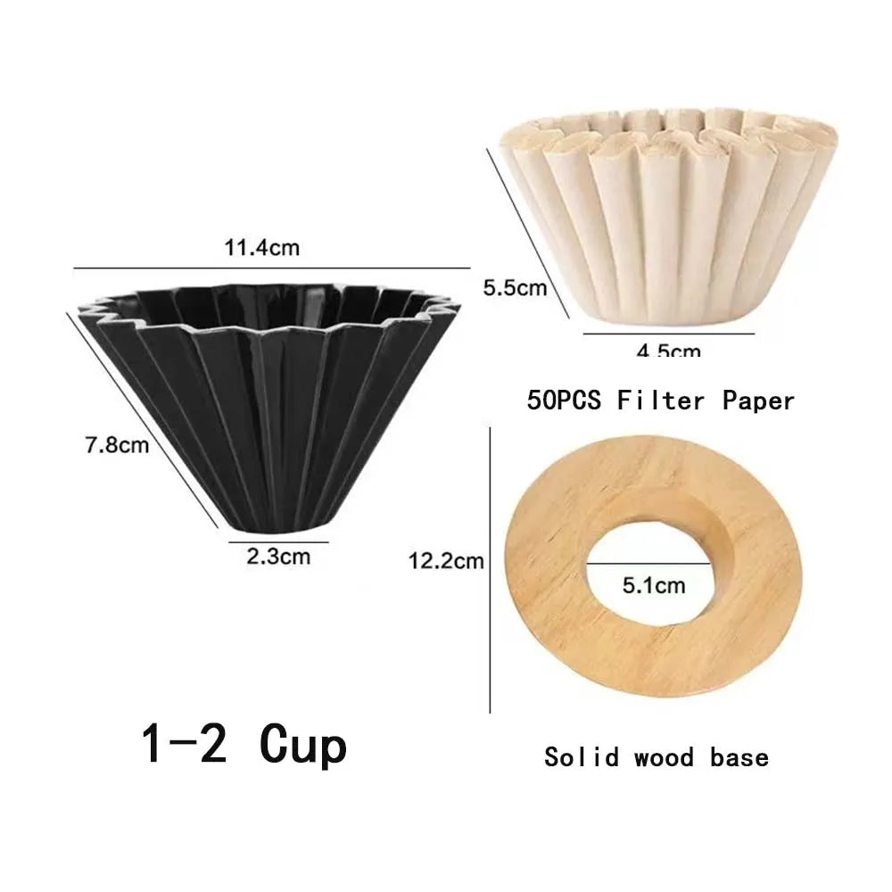 3pcs/set Ceramic Coffee Dripper Pour Over Coffee Maker Handmade Origami Coffee Filter Cup Flower Shape Funnel Drip Cafe Cake Cup