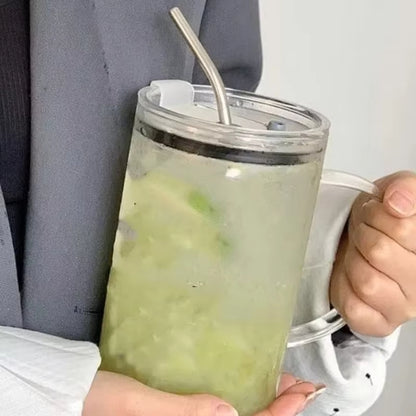 1L Large Glass Cup with Lid & Straw - Iced Coffee & More