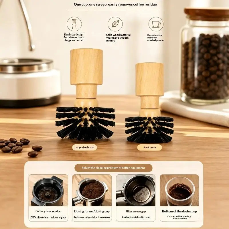 Coffee Portafilter Cleaning Brush Non-Shedding Bristles 50/55mm Wooden Handle for Home DIY Espresso Brewing Cleaning
