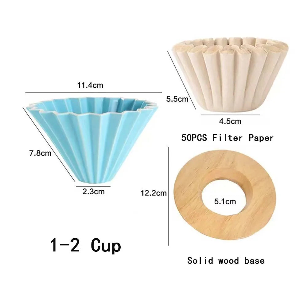 3pcs/set Ceramic Coffee Dripper Pour Over Coffee Maker Handmade Origami Coffee Filter Cup Flower Shape Funnel Drip Cafe Cake Cup