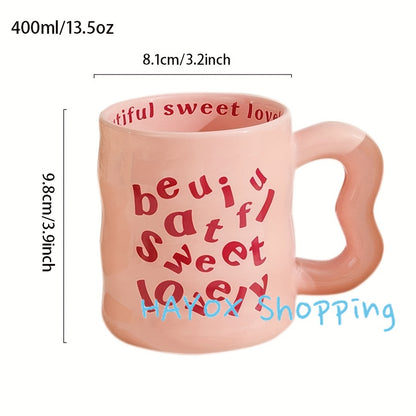 Coffee Mug: Ceramic Alphabet Mug 13.5oz - Unique Handle Coffee Cup Gift