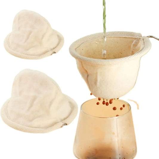Flannel Cloth Coffee Filter Strainers Stainless Steel Handle Reusable Pour Over Coffee Dripper Fine Mesh Detachable