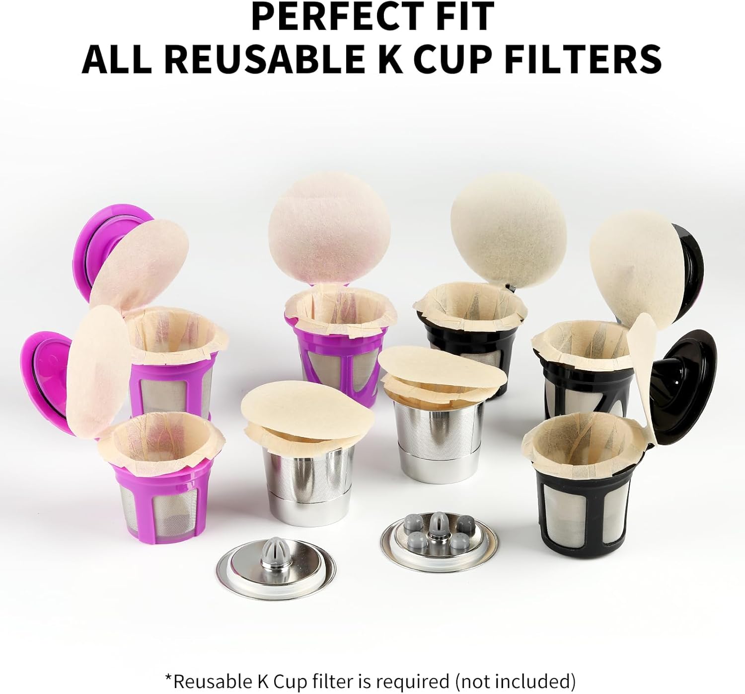 Disposable K Cup Coffee Filters - 100 Count, Unbleached, Genius Lid