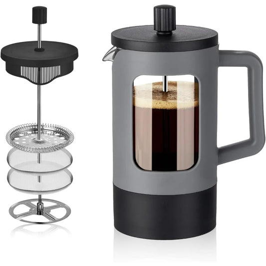 French Press Coffee Maker Pot - Heat-Resistant Glass, 4-Level Filter