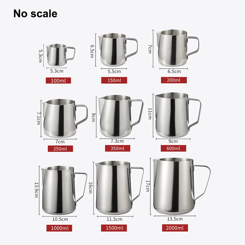 100ML-2000ML Stainless Steel Milk Frothing Pitcher Espresso Coffee Barista Craft Latte Cappuccino Cream Frothing Jug Pitcher
