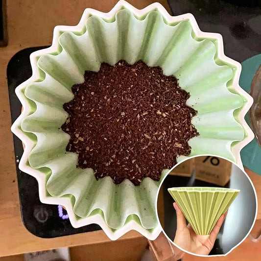 3pcs/set Ceramic Coffee Dripper Pour Over Coffee Maker Handmade Origami Coffee Filter Cup Flower Shape Funnel Drip Cafe Cake Cup