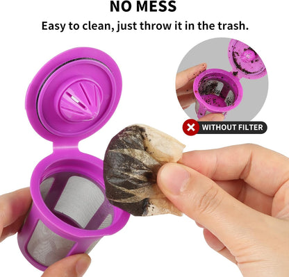 Disposable K Cup Coffee Filters - 100 Count, Unbleached, Genius Lid