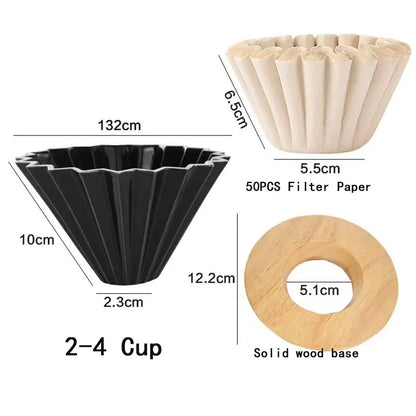 3pcs/set Ceramic Coffee Dripper Pour Over Coffee Maker Handmade Origami Coffee Filter Cup Flower Shape Funnel Drip Cafe Cake Cup