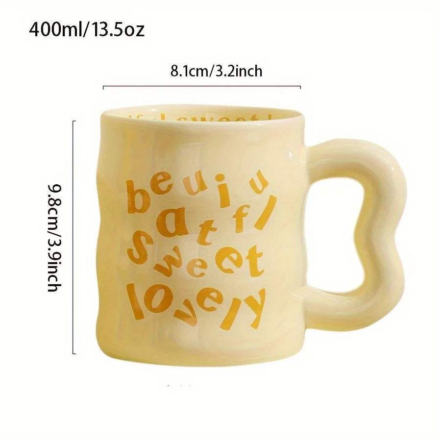 Coffee Mug: Ceramic Alphabet Mug 13.5oz - Unique Handle Coffee Cup Gift