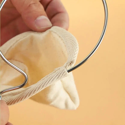Flannel Cloth Coffee Filter Strainers Stainless Steel Handle Reusable Pour Over Coffee Dripper Fine Mesh Detachable