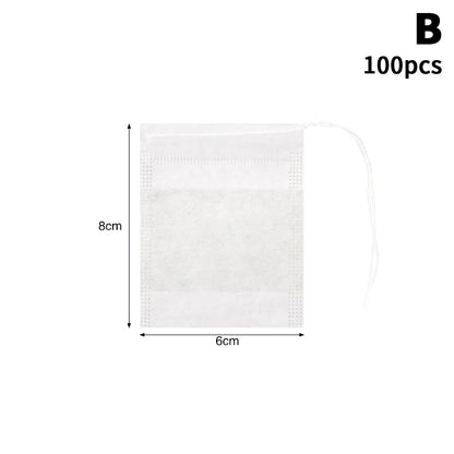 Disposable Teabags 100Pcs - Non-Woven Filter Bags with Drawstring
