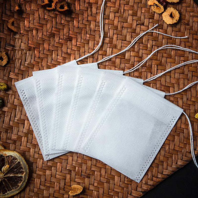 Disposable Teabags 100Pcs - Non-Woven Filter Bags with Drawstring
